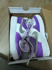 Nike Air Force 1 – 7Y Leather Low Top – Purple and silver Glitter used only once