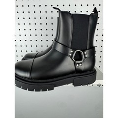 Art Class Black Harness Boots Kids Size 5 Chunky Lug Sole Side Zip Ankle Boots
