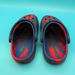 Crocs Kids’ Classic Marbled Tie-Dye Red and Blue Clog | Toddler Size C6 Used