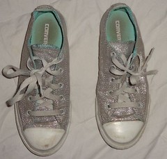 Converse All Stars Silver Turquoise Blue Double Tongue 2 Kids Sneakers Shoes *