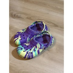 Crocs Classic Lined Tie Dye Clogs Kids J3 Purple Yellow Aqua Swirl Slip On