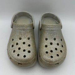 Crocs Classic Platform Clog Kids Size J1 Silver Glitter Sparkle Shoes Casual