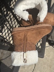 MK Unisex Kids Ankle Bootie Faux Suede Faux Fur Lined Zip Brown/White 7