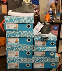NATIVE Grey JEFFERSON 2.0 HIGH LITEKNIT Kids Sneakers Lace Shoes 7T US / 23 EUR
