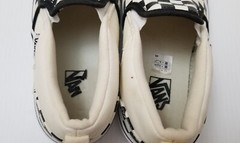 Vans Checkerboard Slip On Low Skate Shoe Black Off White Cream Kids Boys Sz 2.5