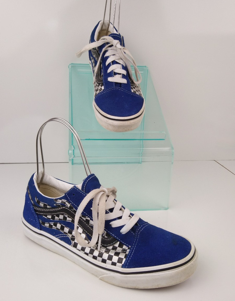 Vans Kids Old Skool Reflect Check Flame Blue Sneakers Size Juniors Size 6