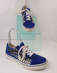Vans Kids Old Skool Reflect Check Flame Blue Sneakers Size Juniors Size 6