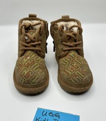 UGG Neumel II Graphic Stitch Logo Toddler Size 9 Chestnut Brown Side Zip Boots