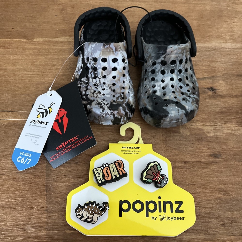 Joybees Kids Size C6/7- Durable & Comfy Sandal – Black/Camo With Popinz