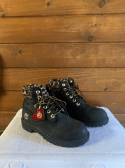 Timberland unisex Vintage 6 in Premium Boot Leopard Luxe Black Classic Youth Sz