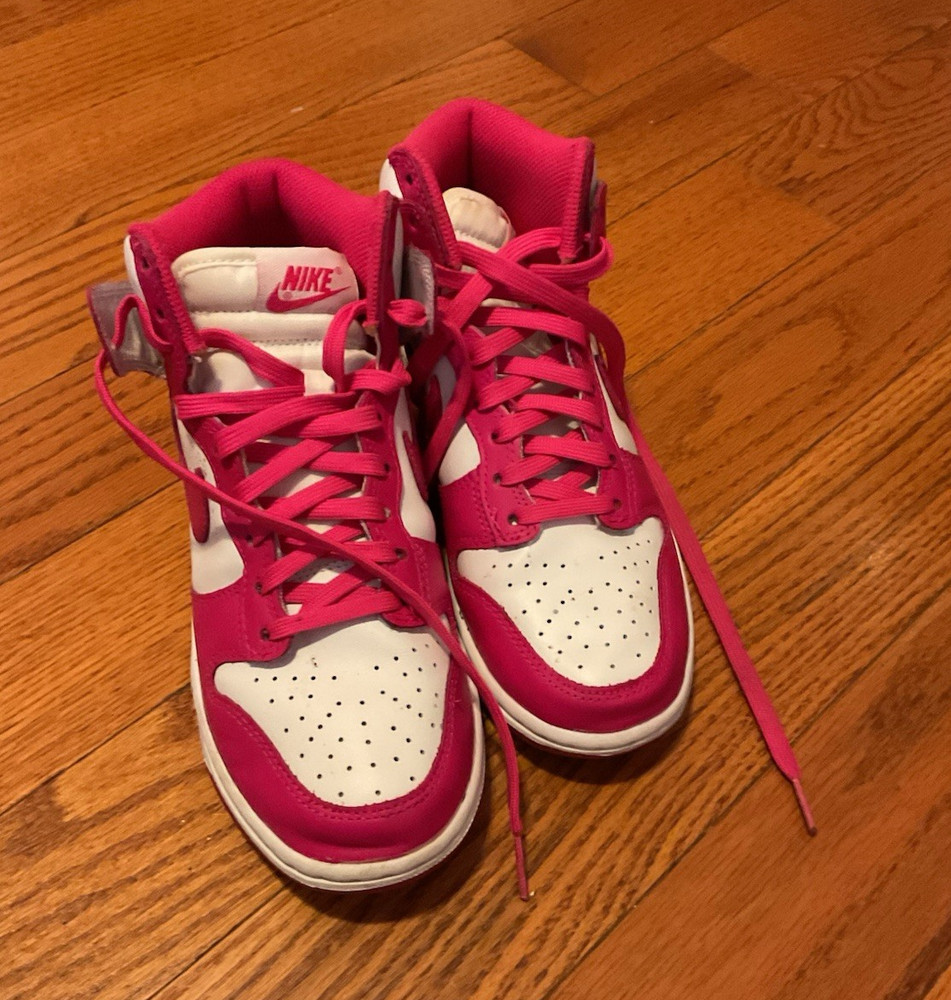 Nike Dunk Unisex Kids Sneakers US 5.5 Pink/White Mid Top Lace-Up Colorblock