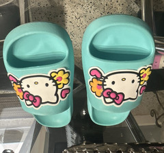 Sanrio Hello Kitty Turquoise Slide Slippers, Unisex Kids US 13/1 Open Toe