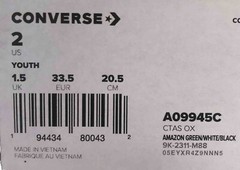 CONVERSE ALL STAR Amazon Green Canvas Low Top Sneakers Youth Size 2 – 20.5 CM