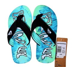 Quiksilver Kid’s Flip Flops Size 1 Molokai Layback II Blue Green Graphic NWT