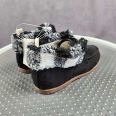 Gap Kids Moccasin Boot Boys Size 1 Black Faux Suede Plaid Cuff Lined