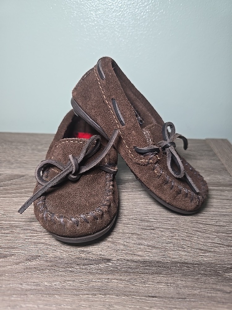 Minnetonka Toddler Brown Leather Flannel Lined Moccasin Size 7