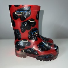Firebugs Light Up Kids Rain Boots Galoshes – Red with Monster Trucks Size 5
