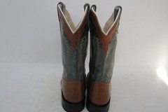 Old West Youth Size 3 D Blue Brown Leather Cowboy Western Boots