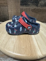 Crocs Kids Lined Clogs Rockets Planes Navy Blue Red Fleece Size C7 Toddler