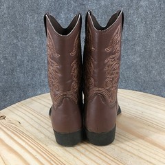 Deer Stags Ranch Western Cowboy Boots Youth 5M Kids Dark Brown Embroidered