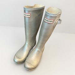 Hunter Kids Classic Gloss Rain Boots silver EU 36 UK 8 US size 7 (F)
