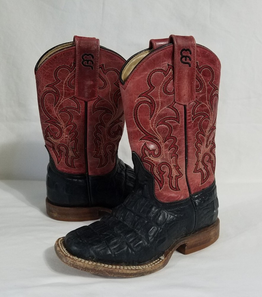 Anderson Bean Square Toe Cowboy Boots Youth Kids Size 9 Red/Black 420 1071