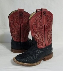 Anderson Bean Square Toe Cowboy Boots Youth Kids Size 9 Red/Black 420 1071