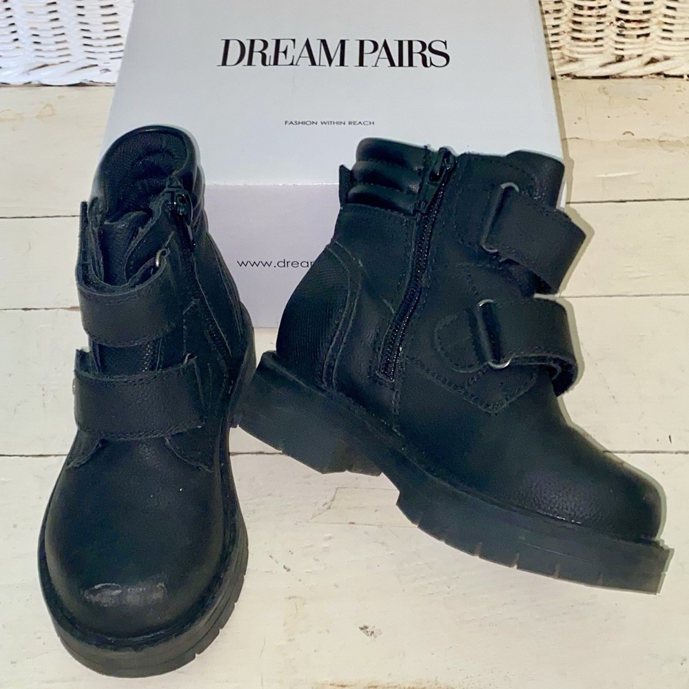 DREAM PAIRS Kids Size US 9 EU 26.5 Black Ankle Combat Boots Platform Block Heel