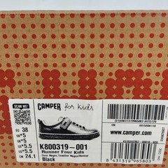 Size 5.5 Big Kids – Camper Runner Four Kids – Black Leather / Textile