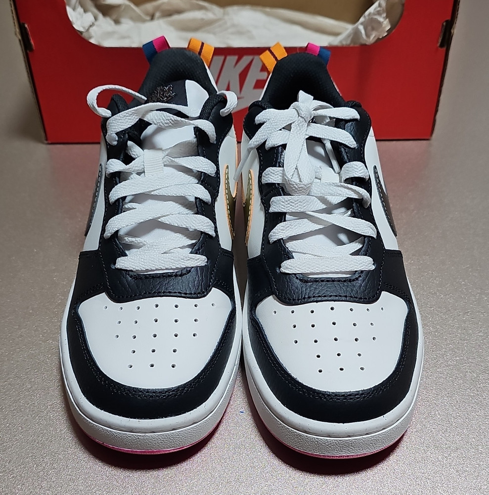 Nike Dunk Low GS DJ0040-100 Leather Sneakers 5Y Black/White Pink Gold