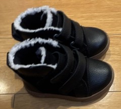 UGG Black White Fur Trim Leather Ankle Boots Baby Boys Size 6