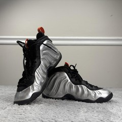 Nike Little Posite One Shoes Youth 5Y Silver Black Orange Foamposite 644792-013