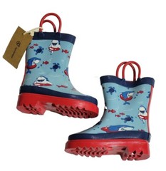 SOLARRAIN Kids Size 4 Rubber Waterproof Rain Boots Easy On Handles Non Slip New