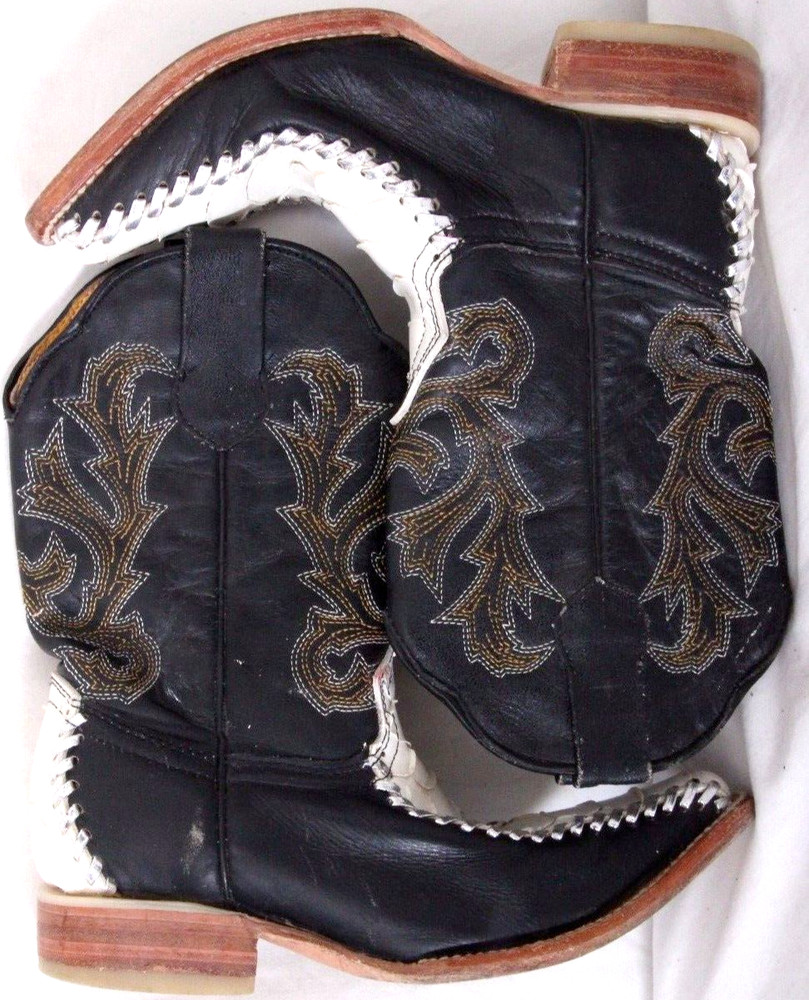 Donaldo Snakeskin Pointed Toe Thick Stitched Black Cowboy Western Boots Kid’s 11
