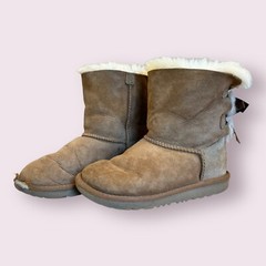 UGG Boots Youth 1 Bailey Bow II Winter Ankle Flats 1017394K Brown Suede Round