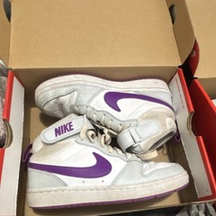 Nike CD7782-009 White Purple High Top Leather Kids Sneakers 3.5Y