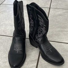 Ranch Kids Black Western Cowboy Boots Simulated Leather Embroidered 2M