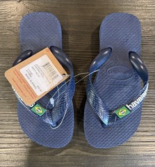 NWT Havaianas Brasil Logo Flip Flops Navy Blue Rubber Sandals US 11/12 EUR 29/30