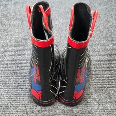 Marvel Spider-Man Rain Boots Kids Size 2/3 Black Red Web Graphic Pull-On Handles