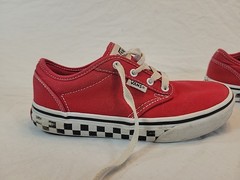 Red Vans With Checked Sole Youth Size 3 EU Size 34