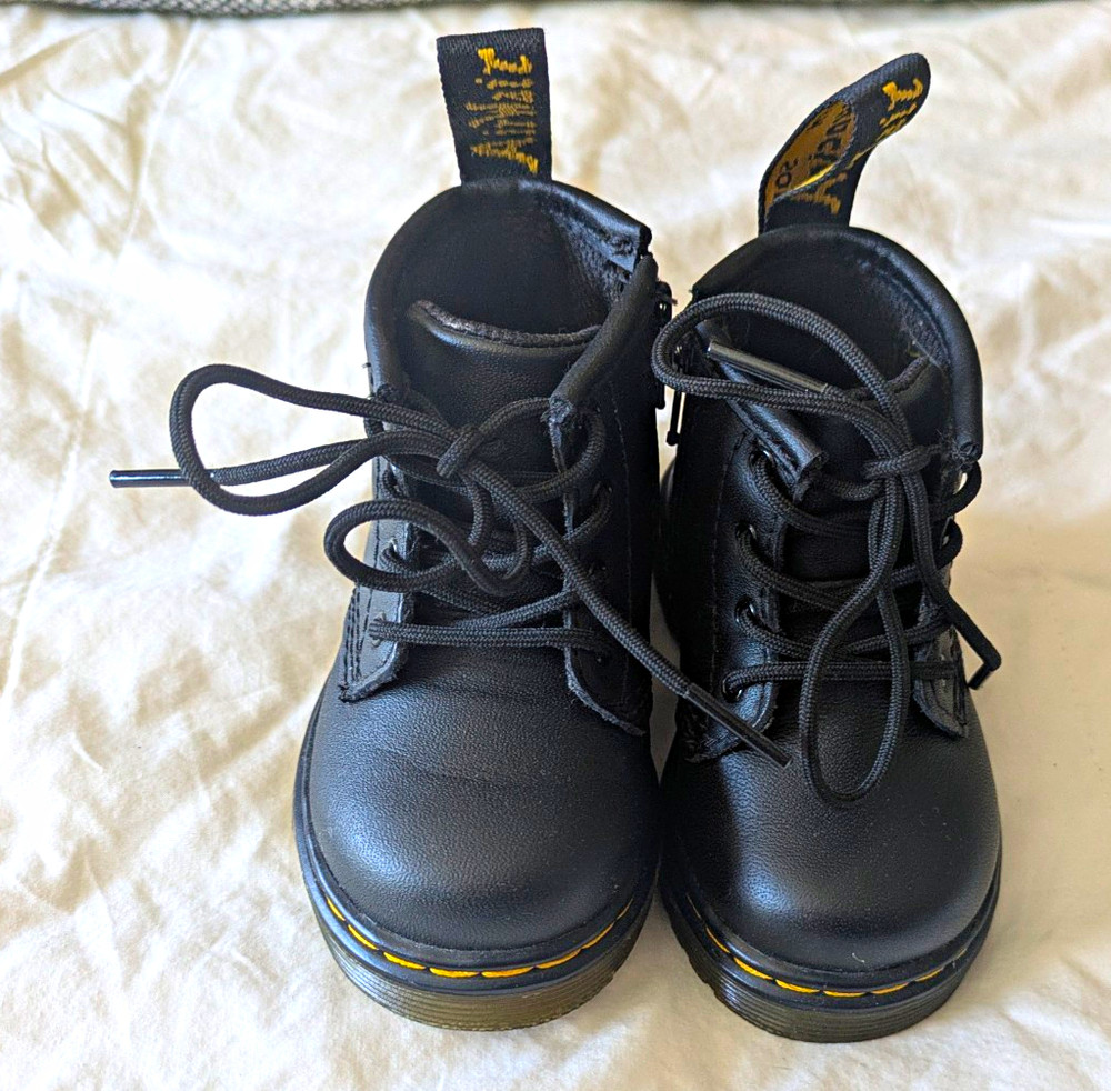 Dr. Martens 1460 Kids Black Leather Lace-Up Zip Ankle Boots US 4 UK 3 EU 19