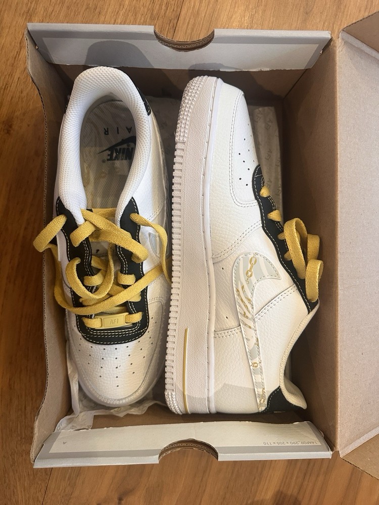 Nike Air Force 1 LV8 1 (GS) Low Top Leather Sneakers White/Black/Yellow 7Y