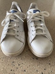 Adidas Stan Smith Classic Shoes White With Blue Logo Youth Size 4 Ortholite