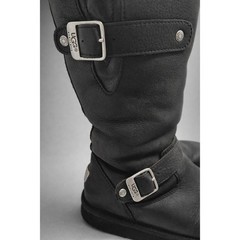 UGG Kids Size 8 Black Leather Motorcycle Boots Shearling Lined Buckle Engineer