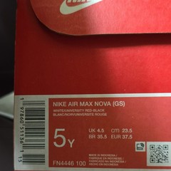 Nike Air Max Nova White University Red Black Size 5Y Womens 6.5 FN4446-100 New