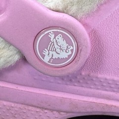 Crocs Pink Lined Clogs Junior Size 3 Adult Size 5 White Lining Spellout Cute