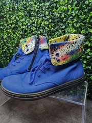 DR MARTENS BLUE CANVAS Clover Fold Down BOOTS US 3 YOUTH AIR WALK