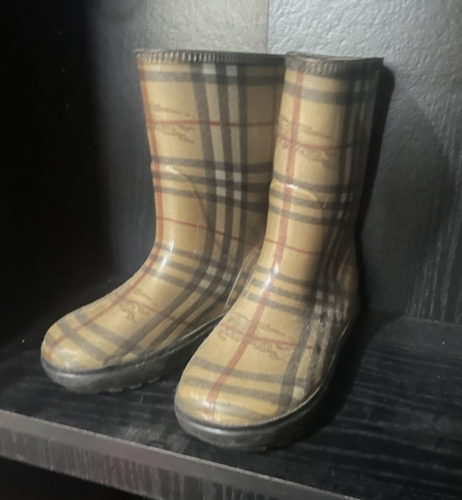Burberry Nova Check Plaid Waterproof Rubber Rain Boots Pull-On Kids US 1
