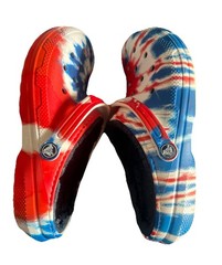 Crocs Classic Junior 6 Clog Tie Dye Lined Red White Blue USA Unisex Patriotic