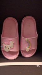 Pink Kids Slide Sandals Unicorn Rainbow Accents Flat Summer Casual